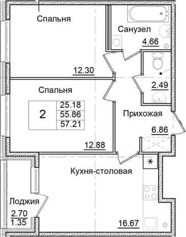 . Вариант № 2007938, 0, площадь - 55.86 квм, цена 9706353 рублей
