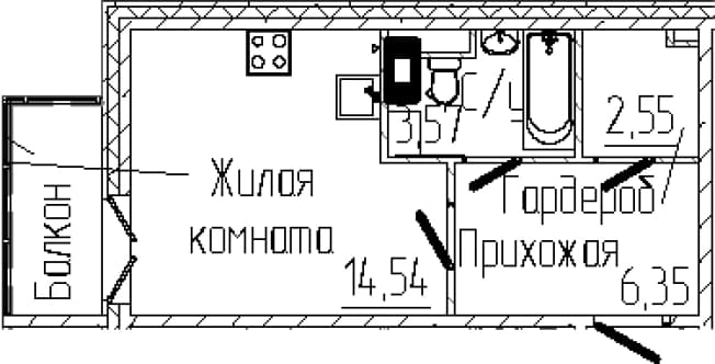 . Вариант № 1805979, 0, площадь - 27.01 квм, цена 5885478 рублей