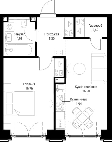 . Вариант № 2174096, 0, площадь - 48.11 квм, цена 30563802 рублей