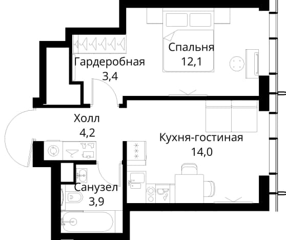 . Вариант № 2173551, 0, площадь - 37.6 квм, цена 22737547 рублей