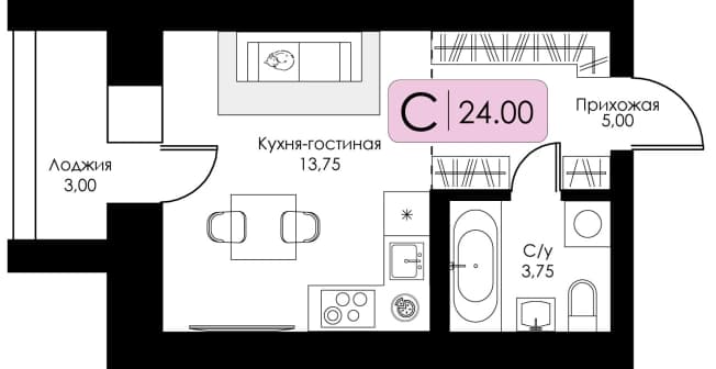 Купить студию площадью 25 кв.м на вторичке в Смоленской области. Вариант № 2095235, 1, площадь - квм, цена 3697200 рублей
