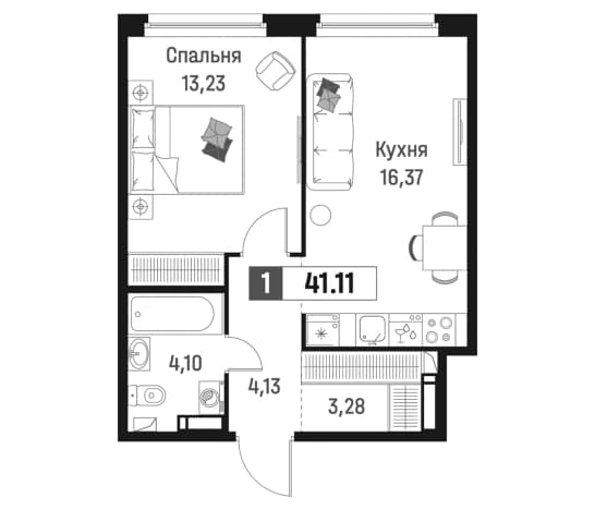 . Вариант № 1835277, 0, площадь - 41.11 квм, цена 8701518 рублей