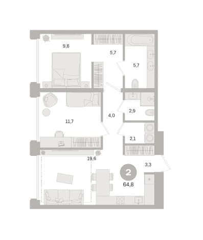 . Вариант № 1168302, 0, площадь - 64.8 квм, цена 47430000 рублей