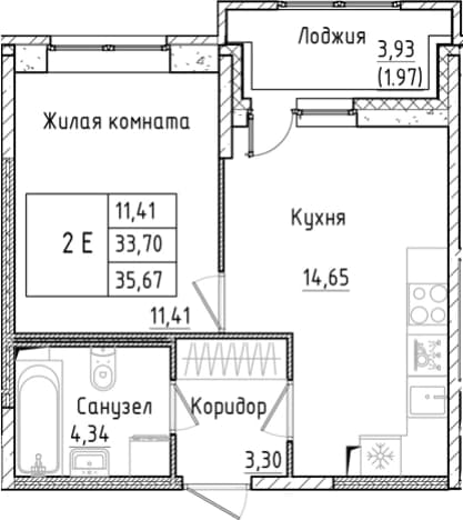 . Вариант № 1814360, 0, площадь - 33.7 квм, цена 7270734 рублей