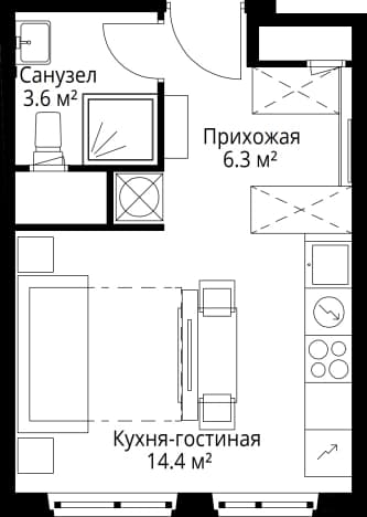 . Вариант № 642877, 0, площадь - 24.3 квм, цена 8298547 рублей