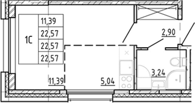 . Вариант № 1241191, 0, площадь - 22.5 квм, цена 4865888 рублей