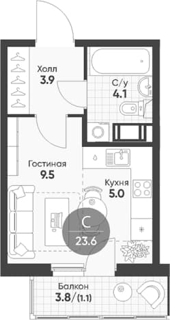 . Вариант № 2330740, 0, площадь - 22.5 квм, цена 7103506 рублей