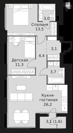 . Вариант № 2344383, 0, площадь - 66.8 квм, цена 31703280 рублей